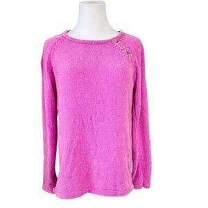 Lilly Pulitzer 007008 Pippin Sweater Cockatoo Pink sz MEDIUM Chenille Knit $118